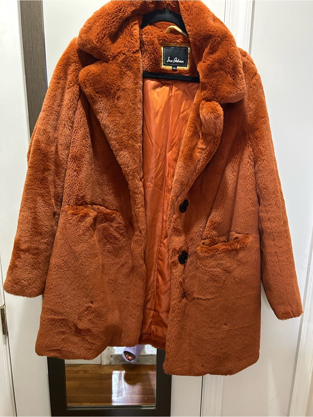 Sam Edelman Rust Orange Teddy Faux Fur Coat